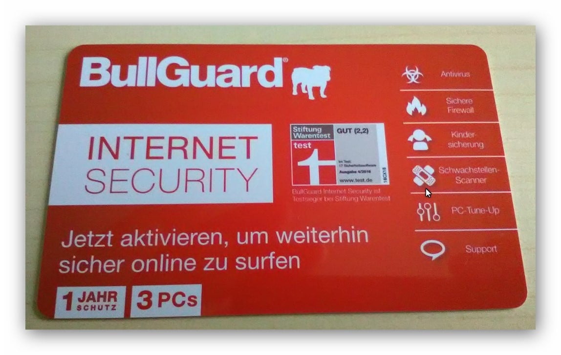 Bullguard Lizenz Karte, die mitgeliefert wird
