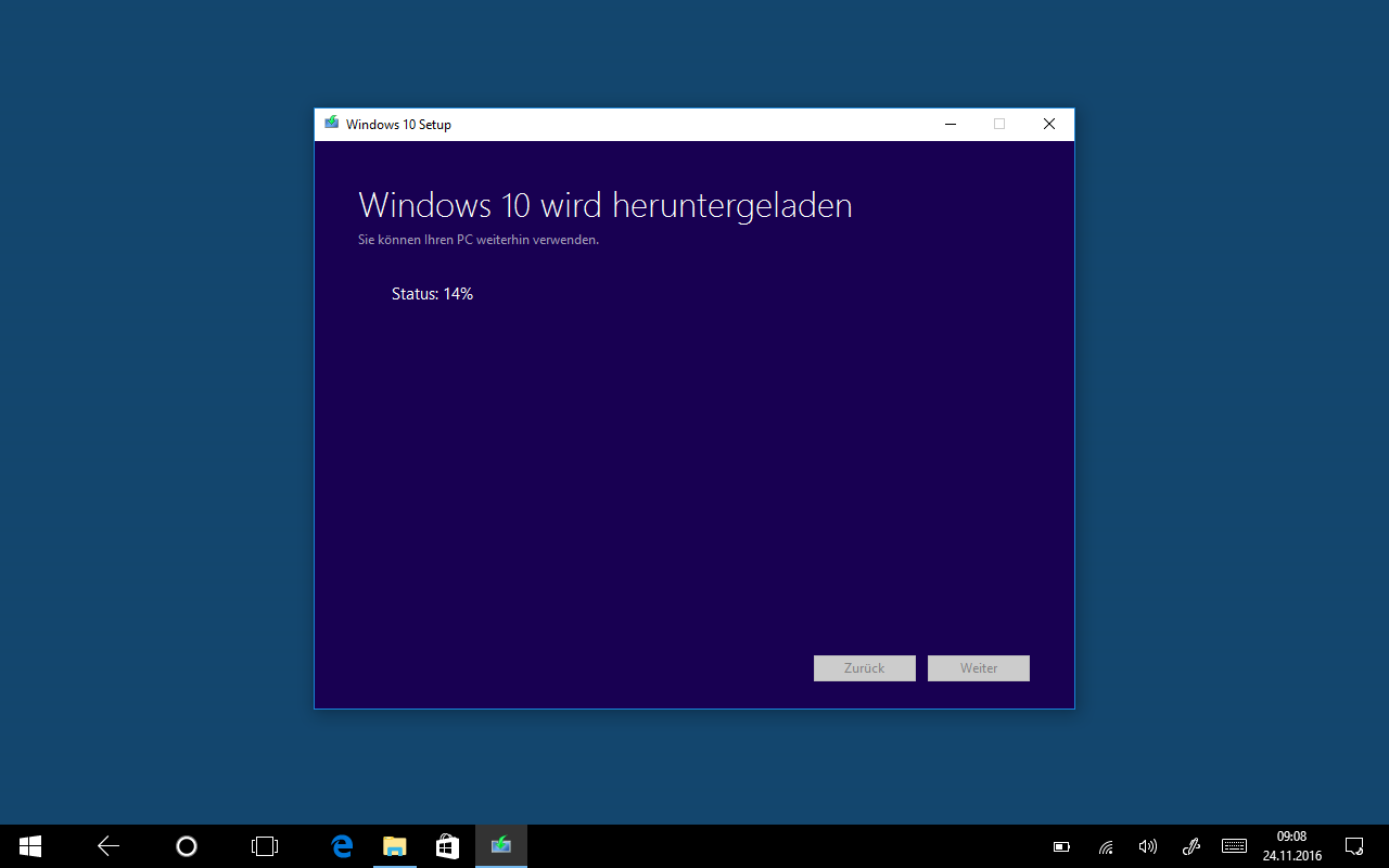 Windows 10 wird heruntergeladen-Fenster