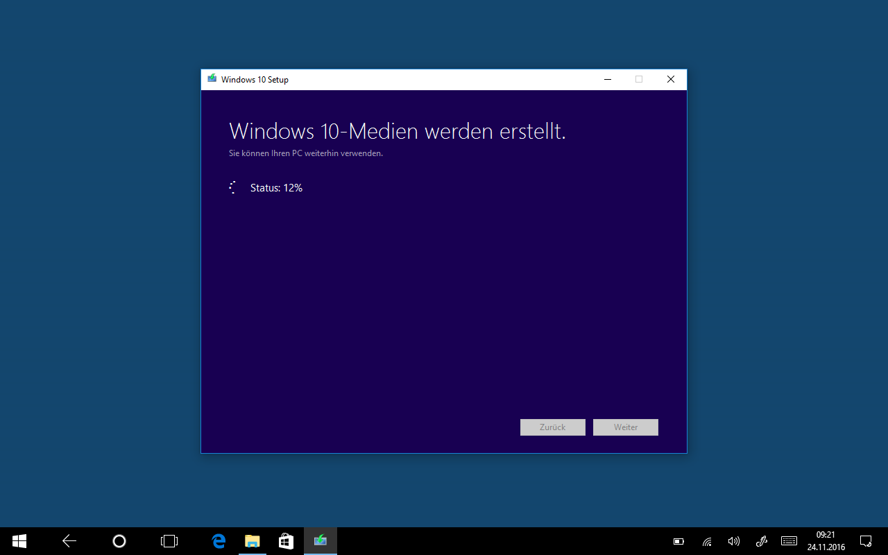 Windows 10 Medien werden erstellt